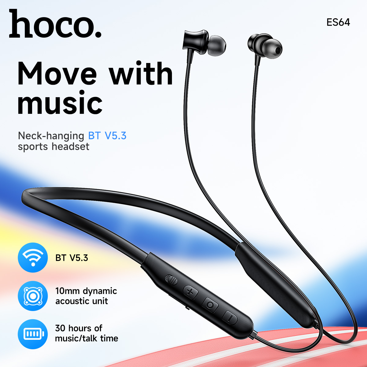 Magnetic Neckband Sports Earphones - หูฟังบลูทูธไร้สายแบบคล้องคอ HOCO รุ่น 5.3 ลำโพง 10