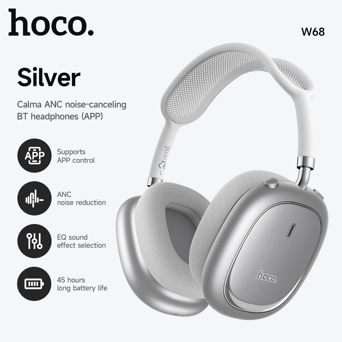 Anc Wireless Over Ear Headphones - หูฟังบลูทูธ 6.0 แบบครอบหู ตัดเสียงรบกวน ANC หูฟังไร้สายขนาดใหญ่