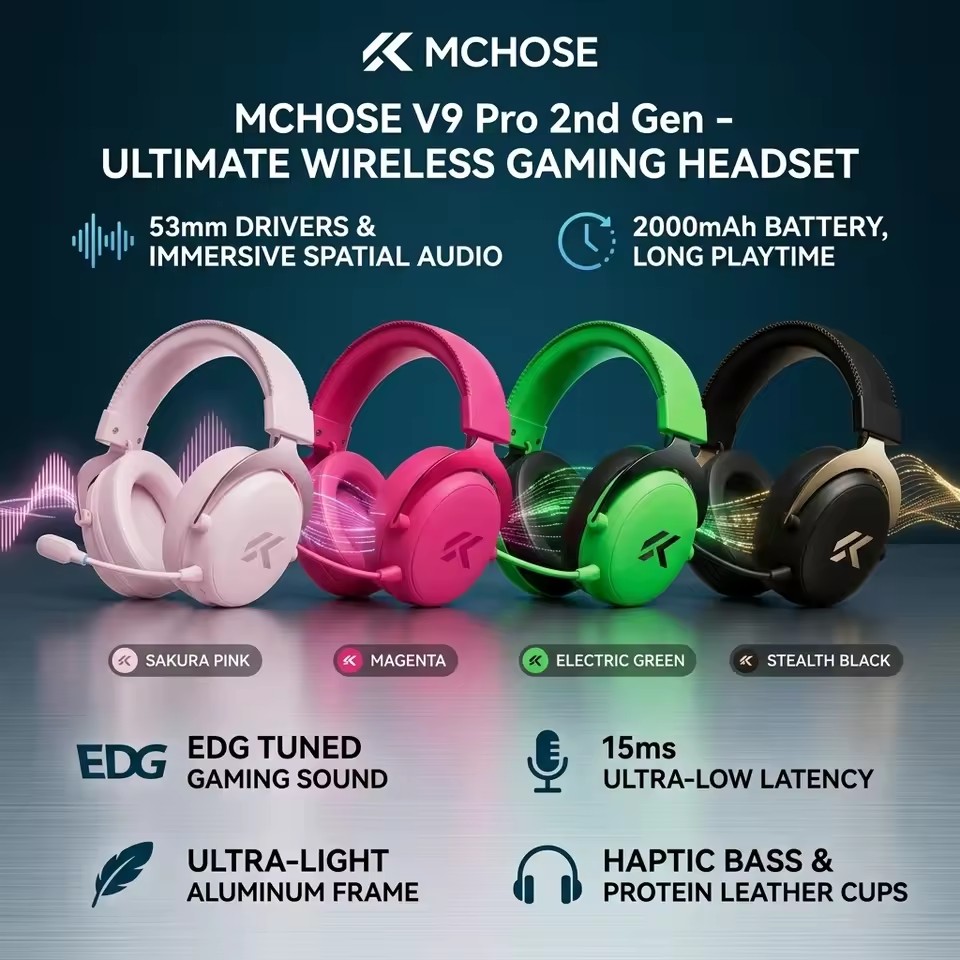 Anc Wireless Over Ear Headphones - MCHOSE V9 Pro 2 หูฟังเกมมิ่งไร้สายสำหรับอีสปอร์ต 4